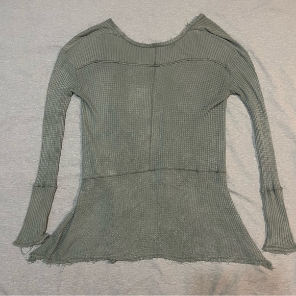 Free People Sunset Park Drippy Thermal Green S/M Oversized Waffle Knit Top - Picture 4 of 9